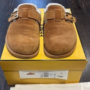 Fendi Tan Suede Women's mules with Buckle